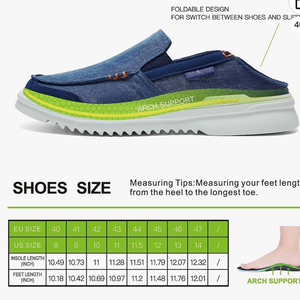 OrthoComfoot Slip-On Blue Denim Suede Boat Shoe Loafer/Arch Support Size… - Picture 4 of 8